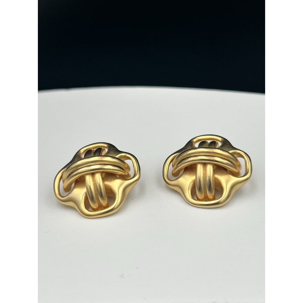 Erwin Pearl Vintage Gold Tone Knot Clip On Earrings Designer 90s Mob Wife
